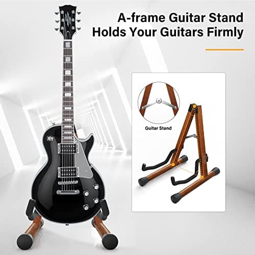LEKATO Support de guitare A-Frame Support de guitare basse en bois avec rembourrage en mousse pour guitares, basse, violoncelle, banjo, mandoline, ukulélé