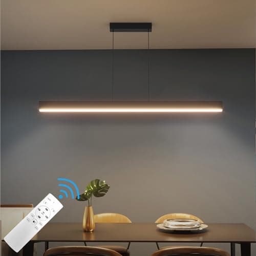 Klighten Led Lampe à suspension Table à Manger, Moderne Luminaire Suspensio, Dimmable 3000K-6000K Avec Télécommande, Plafonniers Linéaire Hauteur 150Cm Réglable, Pour Cuisine Salon, 100/36W, Noir