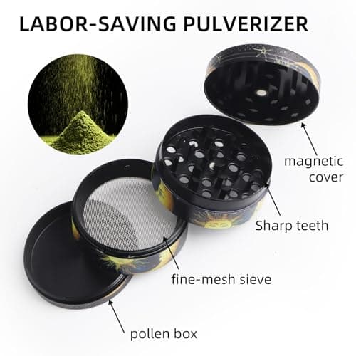 Swavitie Pollen Grinder Crusher Moulin à herbes Vintage Soleil et Lune 4 pièces Moulin à herbes Moulin à épices Moulin à épices Moulin à épices Moulin à épices avec grattoir à pollen pour épices,