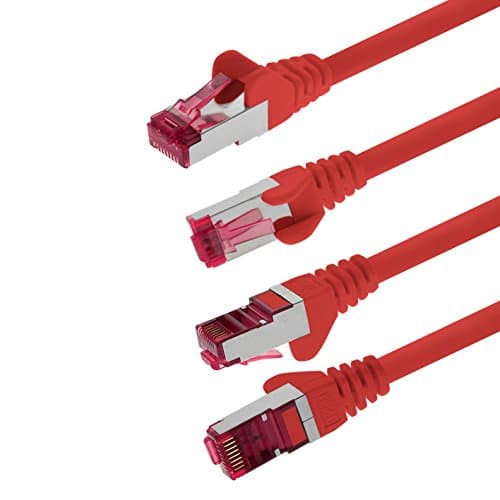 1m - rouge - 10 pièces - câble réseau CAT6a (10Gb/s) S-FTP CAT 6a Lankacable - certifié GHMT PIMF 500 MHz Cat5 Cat5e Cat6 Cat6a Cat7 pour switch, routeur, modem, Internet