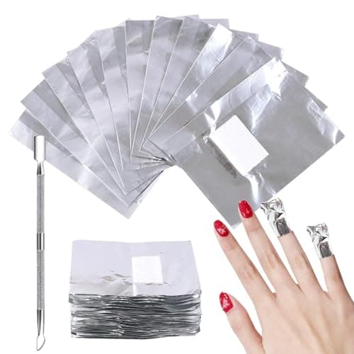 Sularpek 200 Pcs Papillotes en Aluminium Vernis à Ongles Enlever, Feuille d'aluminium Dissolvant, Papillotes Ongles d'aluminium pour Retirer Vernis à Ongles avec 1 Pièce pour Poussoir à Cuticules