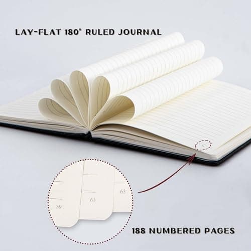MGGAO A5 Journal ligné 100 GMS Papier épais ligné avec 188 pages numérotées Carnet de notes en cuir de qualité supérieure pour écriture personnelle, étude, bureau, enregistrement de voyage