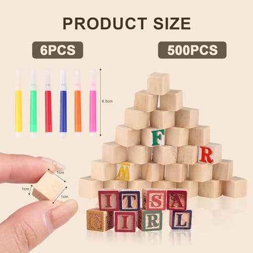 500 Cube en Bois, Cube Bois 1x1x1CM, Cubes en Bois Naturel Blocs de Bois Vierges Non Traités pour Bricolage, Puzzle DIY, Peinture, Décoration