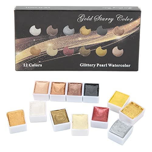 Qcwwy Peinture à L'aquarelle, Pigments éclaircissants Métalliques à Haute Brillance Peinture D'art Sous-pack Solide Peinture à L'aquarelle Nacrée Peinture à L'aquarelle Japonaise Manucure Smudge