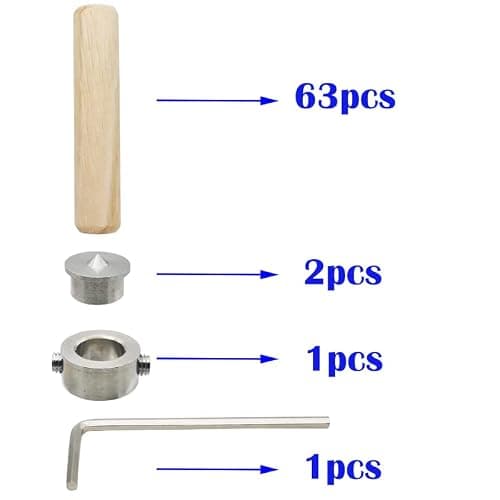 Cheville en Bois, CESFONJER 10mm Assortiment de Tourillon Bois, 63 pcs Tourillon Bois, 2 pcs Pointe de Centrage et 1 pcs Butée de Profondeur, pour Artisanat, Bricolage, Travail du Bois