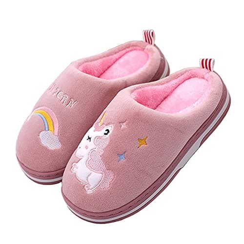 Cozozn Chausson Enfant Fille Pantoufles Hiver Chaussures Chaudes pour La Maison en Fille, Licorne Rose Rouge, Taille 25/26 EU=26/27 CN
