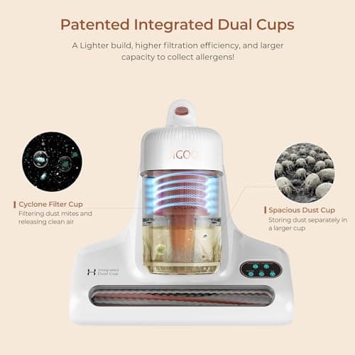 JIGOO Aspirateur Matelas Anti Acariens avec Affichage LED Intelligent, Capteur de Poussière d'acariens, lumière UV-C, Combat Les punaises de lit, Élimine 99,9% des allergènes, Spécial Allergies