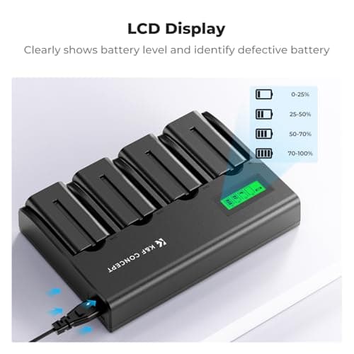 K&F Concept 4-Slots NP-F Batterie Chargeur avec Écran LCD, Euro Plug, Compatible avec Sony NP-F550 F570 F750 F770 F930 F950 F960 F970 Camcorder Li-ION Batterie