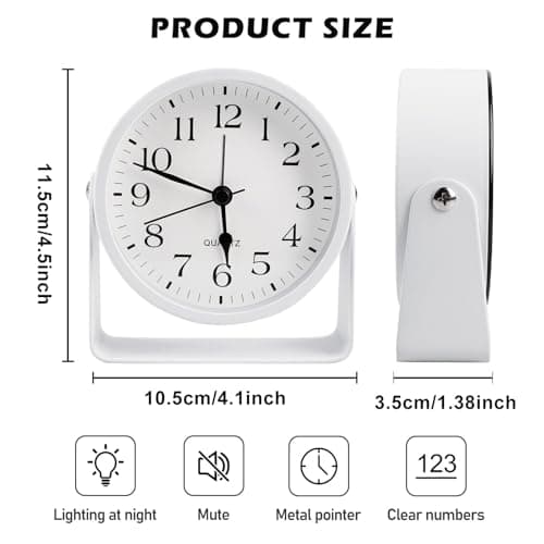 Réveil Analogique Silencieux, Réveil Silencieux Sans Tic-Tac Avec Lumière, Reveil a Piles, Réveil Analogique Sans Tic-Tac, Horloge a Poser Pour Table De Chevet, Chambre, Salon (11,5 X 10,5 cm)
