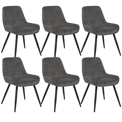 WOLTU Lot de 6 Chaises Scandinaves Ergonomiques de Salle à Manger, Chaises Relaxantes en Velours, avec Dossier pour Salon, Salle de séjour, Cuisine, Chambre à Coucher,Gris foncé, BH331dgr-6