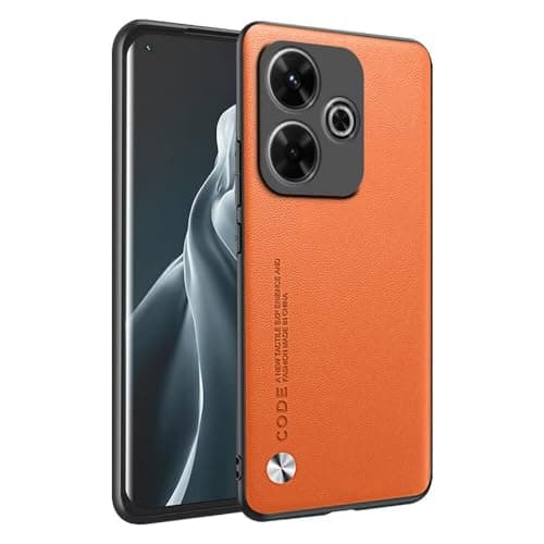 HONLEN Coque de pour Redmi 13 (4G) / POCO M6 (4G) / Redmi 13 5G / POCO M6 Plus 5G (6.79" inches) Étui de Téléphone Professionnel en Cuir, Orange