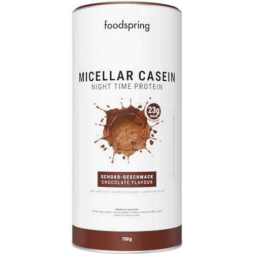 foodspring Caséine Micellaire en Poudre - isolat d' caséine protéine - avec tous les EAA - sans sucre - 23g de proteine par shake (750g | Chocolat)
