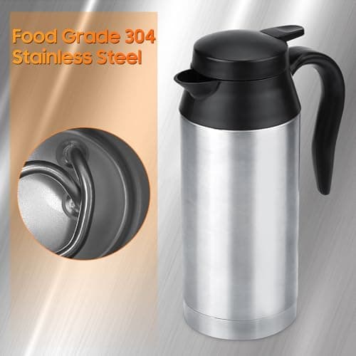 Wakects 750ml Bouilloire de Voyage pour Voiture en Acier Inoxydable, DC 12V 120W Bouilloire Allume Cigare Bouilloire de Voyage Portable pour eau Chaude, Café