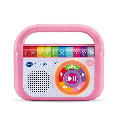 VTech - Music'Kid Rose, Baladeur Musical Enfant, Enceinte Bluetooth Lumineuse avec Comptines, Chansons Éducatives et Relaxantes, Enregistreur Vocal, Cadeau Enfant Dès 2 Ans - Contenu en Français