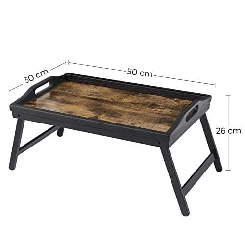 SONGMICS Table de lit avec Pieds en Bambou réglables, Support pour Ordinateur Portable, Plateau Snack Petit-déjeuner, Marron Rustique LLD106B01