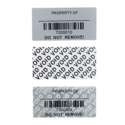 TamperSeals Group - 100 Pièces 2,5 x 5,0 cm Argent Total-Transfért Inviolable par Sécurité Void Stickers, Étiquettes d’actif, et Sceau de Sécurité (Argent mat, code-barres pré-imprimé, étanche)