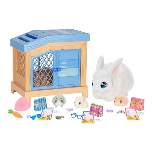 Little Live Pets Mama Surprise - Lapin Occupe-toi de la Maman Elle Attend 3 bébés ! Lapin interactif et Set de Jeu clapier Plus de 20 Sons et réactions Accessoires pour Les bébés À partir de 4 Ans