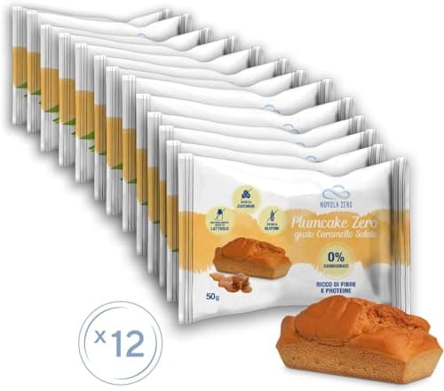 Nuvola Zero - Plumcake Zero Au Caramel Sans Glucides, Collations Sans Lactose, Sans Sucre, Sans Gluten, Riche en Fibres, Paquet de 12 Pièces, Fabriqué en Italie