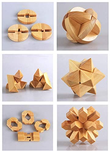 OBEST 9 Piezas Rompecabezas de Madera,Rompecabezas de lógica para el Entrenamiento Cerebro,Ejercicio Mental,IQ Puzzle Juguetes educativos,3D Brain Teaser entrelazados Rompecabezas para niños y Adultos