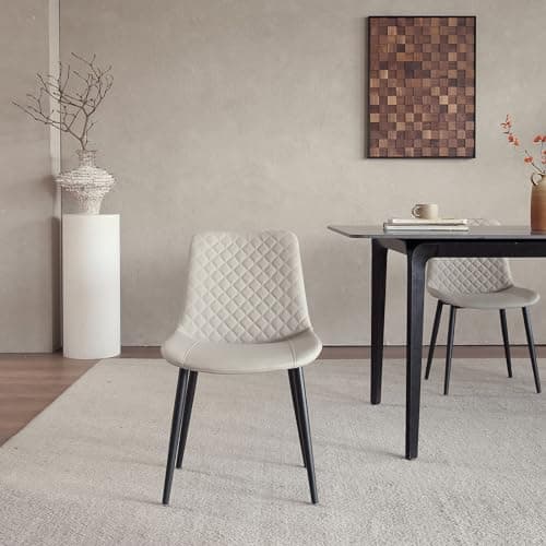 seonyou Chaise Salle à Manger Lot de 4 Chaise de Cuisine, Beige Similicuir avec Dossier et Siège Rembourré Pieds en Métal, Moderne Chaise Design