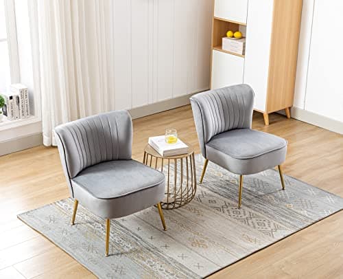Wahson Fauteuils en Velours Fauteuil de Salon Confortable, Fauteuil Scandinave avec Pied Doré et Siège Épais, Chaise Salon Rembourrée pour Salon et Chambre. Gris