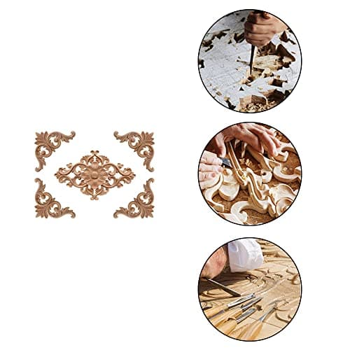 Gotetiso 6 Pièces Moulure Decorative Bois Applique en Bois Sculpté Non Peint Sculpté Coin Onlay Appliques Bois Sculpté Meuble Décoratifs en Bois Placard Armoire Décalque Maison Décoration