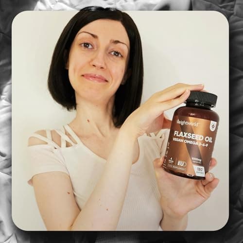 Omega 3 Vegan Pressée à Froid Huile de Lin 1000mg, 180 Gélules Pour 6 Mois, Alternative À l'Huile d’Algues, Oméga3 6 9 Source DHA, EPA et d'Acide Alpha Linolénique