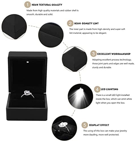Salmue Boîte-cadeau de bijoux avec lumière LED, collier Bracelet bagues pendentif étui de rangement pour proposition de mariage fiançailles Saint-Valentin faveurs anniversaires breloques (Bague), 1, 1