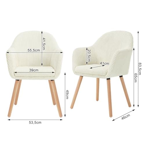 WOLTU Chaise de Salle à Manger, Lot de 2 Chaises, Chaise Ergonomique, Chaise de Cuisine avec Accoudoirs, Chaise Rembourrée avec Pieds en Bois Massif, en Velours Côtelé, Beige, EZS26cm-2