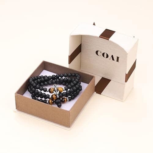 COAI Collier Mala 108 Perles pour Hommes Femmes, Bracelet Onyx Mat Œil de Tigre, Bracelet Vajra en Acier Inoxydable
