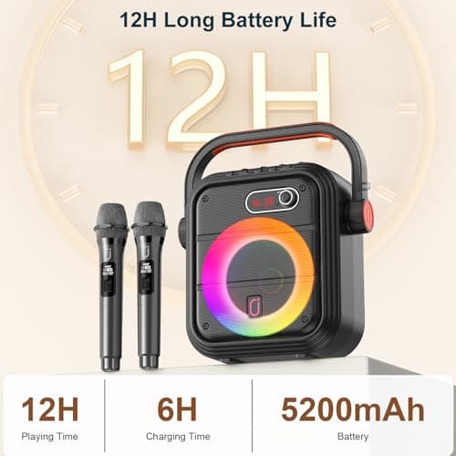 JYX Machine de karaoké avec 2 Microphones sans Fil, Enceinte Karaoke Complet avec Lumières de fête, Portable Système Karaoké Support TWS/AUX/FM/USB/TF Carte