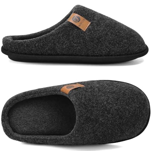 ONCAI Chaussons Homme Pantoufles à Hiver Chaussures Chaudes pour La Maison en Mousse à Mémoire de Forme, Laine en Peluche Doublée Avec Semelle en Caoutchouc Antidérapante Pur Noir Taille 43