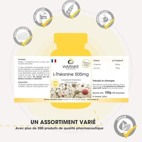 L-Théanine comprimés - 500mg - vegan - 100 comprimés - Acides aminés | Warnke Vitalstoffe - Qualité des pharmacies allemandes