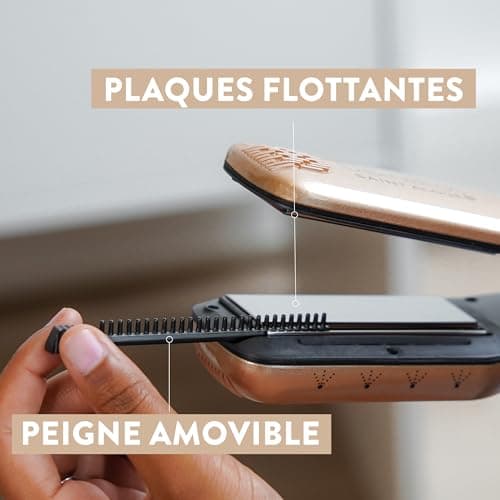 Demeliss SAINT ALGUE - Lisseur Vapeur TITANIUM - Plaques Flottantes, Revêtement Titane - Vapeur Ultra Puissante - Réservoir Intégré XL 40ml - Peigne Amovible - Tous Types de Cheveux