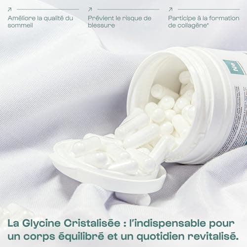Glycine Cristallisée 100% pure - 120 gélules - Synthèse du collagène - Améliore la qualité du sommeil - Préserve et renforce la santé articulaire | Nutrielement By Nutrimuscle