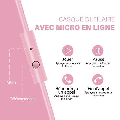 OneOdio Casque Audio Filaire DJ Piano Guitare avec Micro, Hi-Res Audio Extra Basse Son, Léger Confort Pliable Casque avec Share-Port, 2 Prise Jack, Headphone PC Studio Monitor AMP Pro-10(Rose Gris)