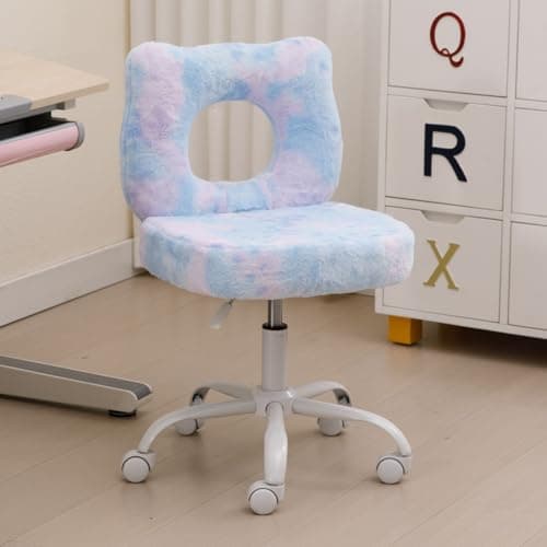 Wahson Chaise de Bureau pour Enfant Chaise Enfant Chambre à roulettes Chaise de Bureau Enfant Réglable en Hauteur, Fauteuil Bureau Enfant pour Chambre, Fausse Fourrure, Bleu