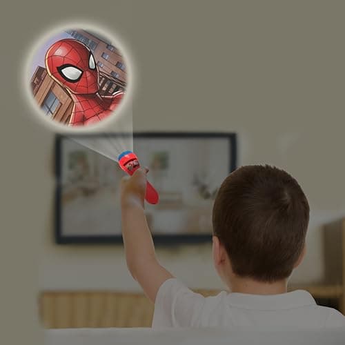 Lexibook, Lampe Torche et projecteur Spider-Man avec 3 disques, 24 Images, créez vos propres histoires, LTC050SP, 3+ ans, Bleu,rouge