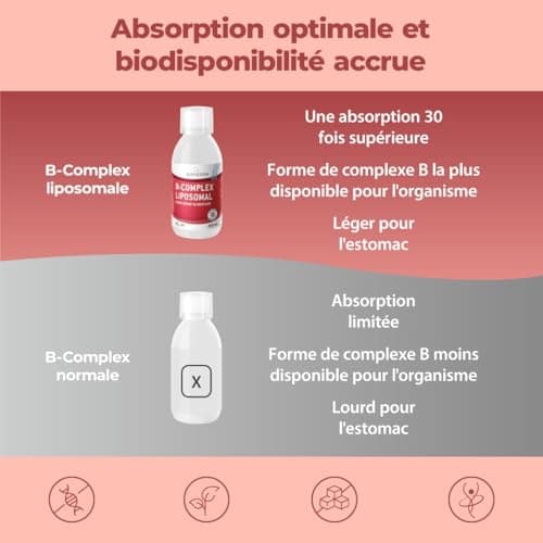 Bandini® Vitamine B Complex Liposomale 250 ml | Supplément liposomique | Complexe de Vitamines group B à dosage élevé B1, B2, B3 (niacine), B5, B6, B7, B9, B12 | B-Complex pour le système immunitaire