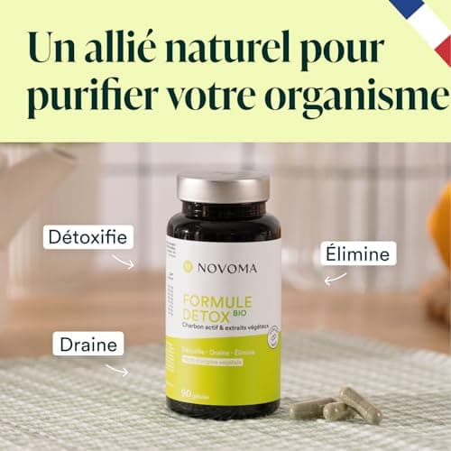 NOVOMA Formule Détox Bio, Purification Foie & Digestion, Avec Charbon Actif, Chardon-Marie, Chlorella & Gingembre, Cure de 1 Mois, 90 Gélules, Végan, Fabriqué en France