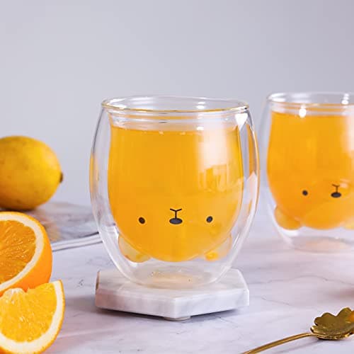 SHENDONG Ensemble de 2 Tasses Ours Mignon Ours Mignon de Tasses Thé Café Tasse Tasse à Lait Tasses à Expresso en Verre isolé à Double paroi en Verre Cadeau pour Anniversaire Personnel Saint Valentin