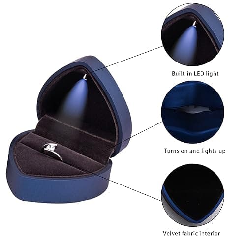 Jinlaili Boîte à Bague en Velours, Boîte de Bague avec Lumière LED, Ecrin Bague Forme de Coeur, Boîte à Bijoux Rangement, Coffret Cadeau à Bague pour Mariage Fianailles Cérémonie, 70x65x45MM (Rouge)