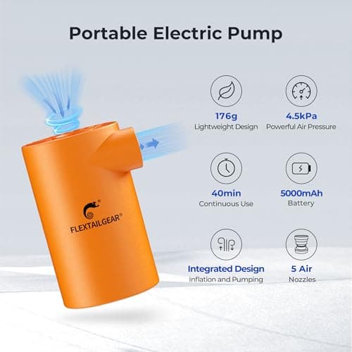 FLEXTAILGEAR Evo Pump, Pompe électrique Portable 4500Pa, Pompe pour Matelas pneumatique 250L/min, Batterie 3800mAh, gonflage et dégonflage pour lit pneumatique