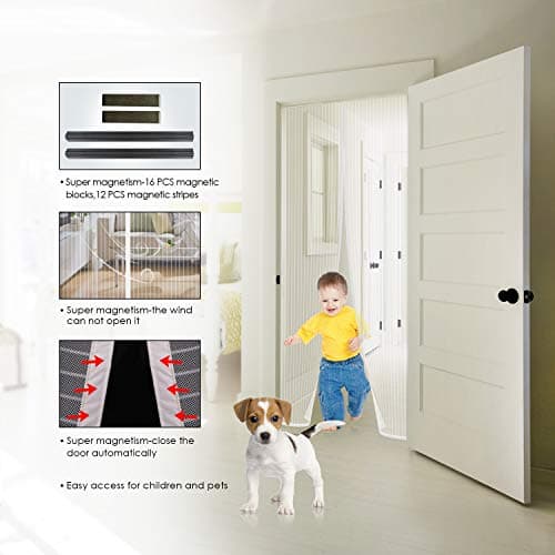 MYCARBON Moustiquaire Porte Fenêtre 120x220cm Magnétique Rideau de Porte Anti Mouche Maille Ultra Fine Moustiquaire Fenêtre Aimantée Protection Contre les Moustiques, Bande Adhésive Incluse, Blanche