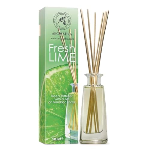 Diffuseur Parfum de Citron Vert 100ml - avec Huile Essentielle Naturelle de Lime avec 10 Bâtonnets de Bambou - Idéal pour Aromathérapie - Spa - Maison - Fragrance Fraîche et Durable