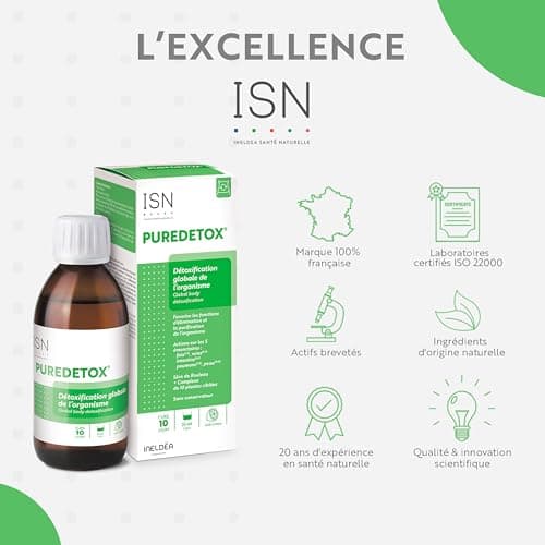 ISN - Puredetox® - Elimination des toxines - Action globale et ciblée sur les 5 émonctoires - Sans Sucre - Sans Gluten - Cure 10 jours