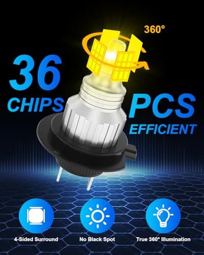 OWVTPS Ampoule LED H7, Automobile et Moto Universelle, 500% de Luminosité 16000LM 80W, 4 Faces 360 Perles Lumineuses Sans Point Noir Plug And Play Sans Adaptateur (2PC)