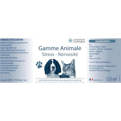 LABORATOIRES COPMED - Gamme Animale Stress & Nervosité - Complément Alimentaire pour Chien Et Chat - Gestion des Troubles du Comportement - Marque Française - 125 ML