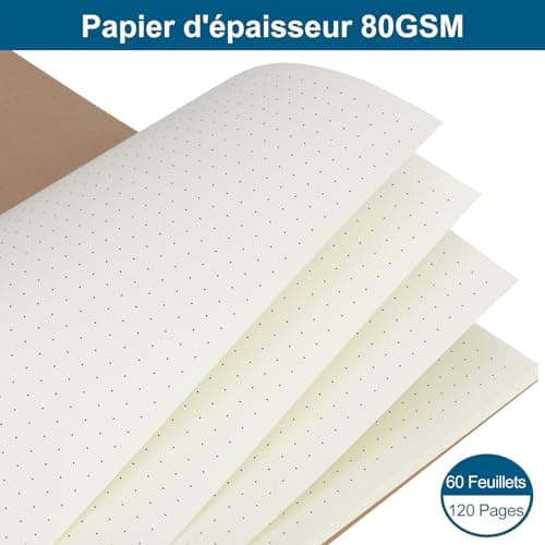 ZCZN A5 Cahier à Spirale Kraft 60 Feuillets par Bloc,Lot of 6 Blocs Carnet de Notes à Spirale Reliure Double Spirale,80 g/m2,Bloc Note Carnet Dessin,120 Pages Pointillés