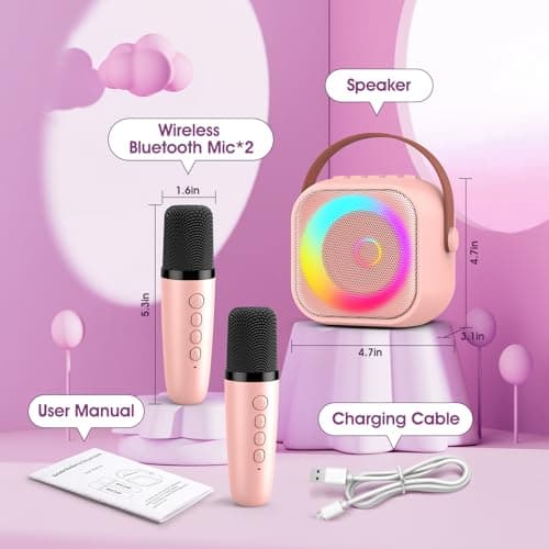 Micro Enfant, Jouet Fille 3-10 Ans Micro Karaoke Enfants avec 2 Micro sans Fil, Mini Microphone Karaoké Cadeau Fille 3-12 Ans Anniversaire - Cadeau de Noël pour Fille